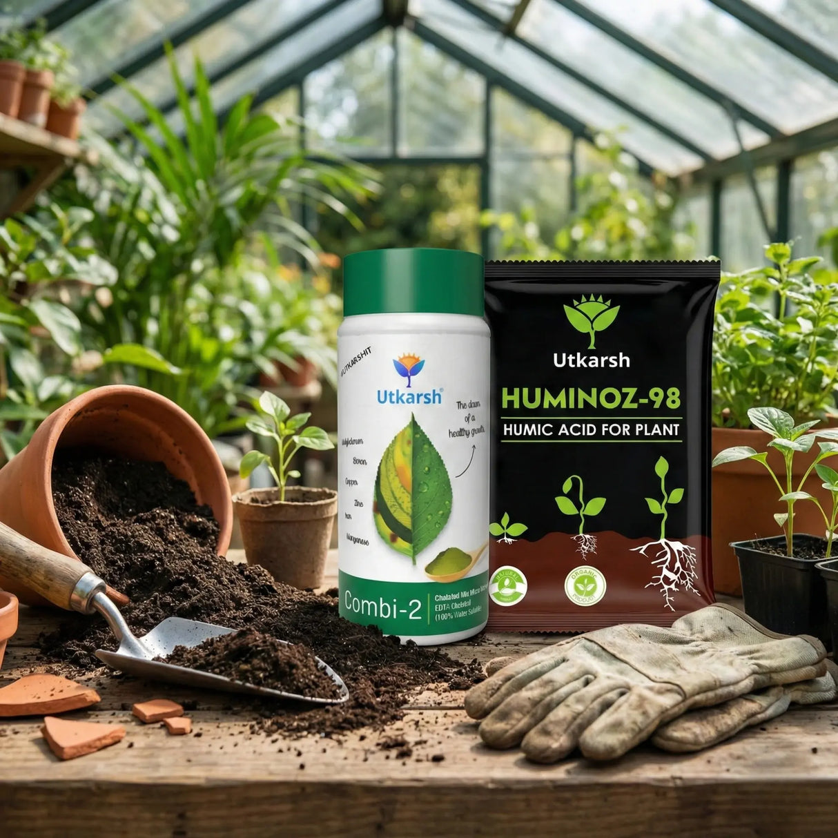 GREEN VITALITY & NUTRIENT UNLOCK COMBO — Ends Nutrient Lock-up, Stops Leaf Yellowing & Powers Instant Growth — Huminoz-98 (98% Humic + Fulvic Soil Conditioner) + Combi-2 (100% EDTA Chelated Micronutrients)