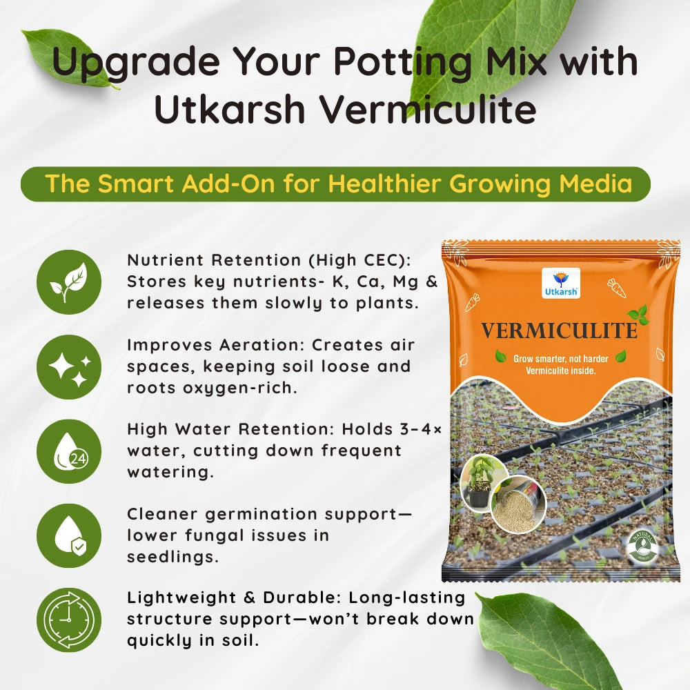 Vermiculite for Home Terrace Garden, Horticulture & Hydroponics 100% Natural, Organic Potting Soil Mix Additive & Nutrient Absorption | Size: 1 - 6 mm